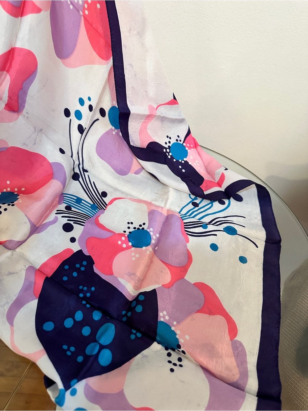 Vintage Floral Print Scarf in Pink, Purple & Blue